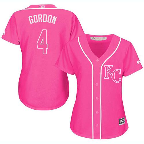 Royals #4 Alex Gordon Pink Fashion Women's Stitched MLB Jersey